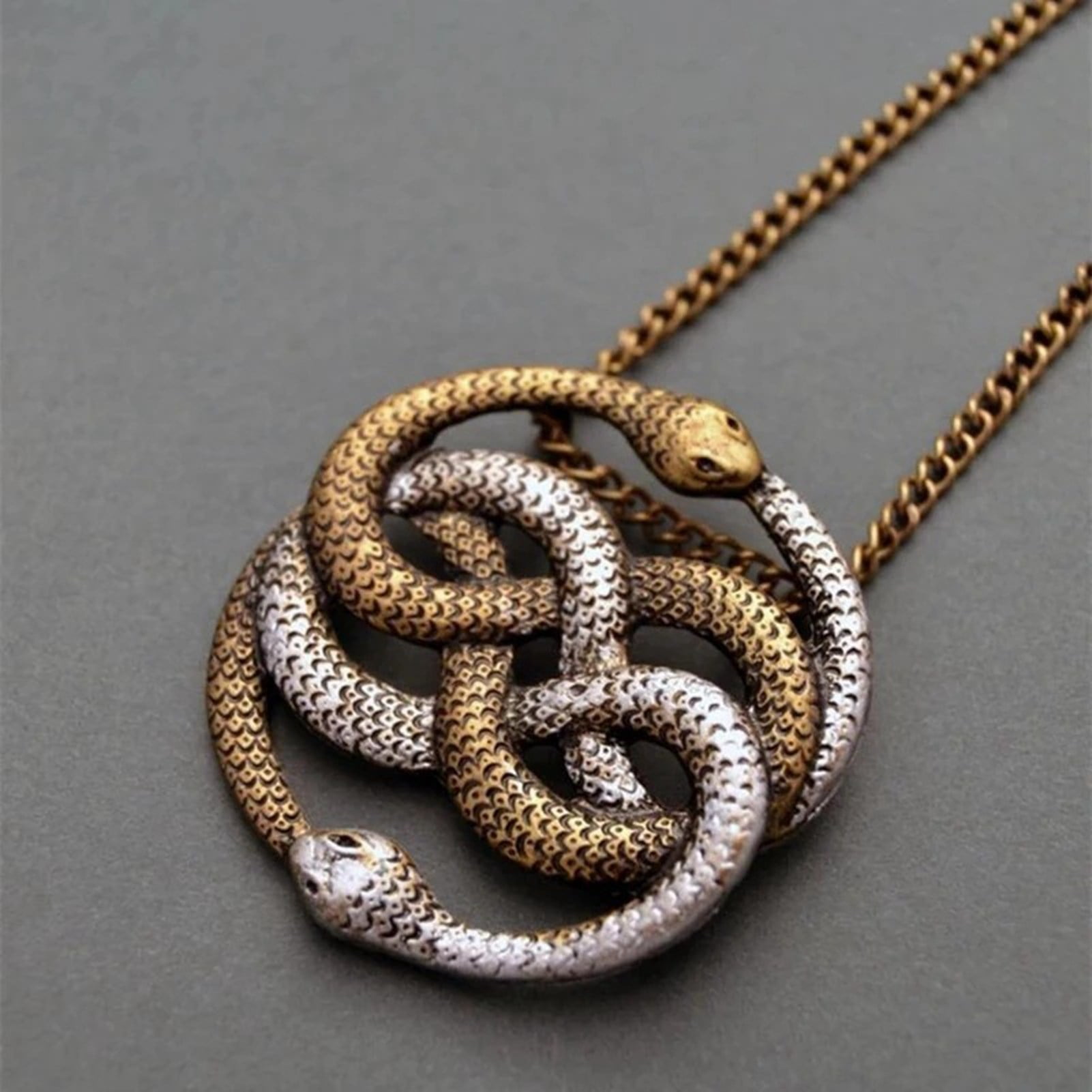 Auryn Necklace Neverending Story Jewelry Vivid Two Snakes Pendant Necklace  (Antique Bronze And Antique Silver Tone ) | SHEIN EUR
