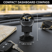 Mini Car Compass Ball with Suction Cup, Dashboard Direction Compass for Vehicle Interior, Black Plastic, 2.4 x 1.26 in
