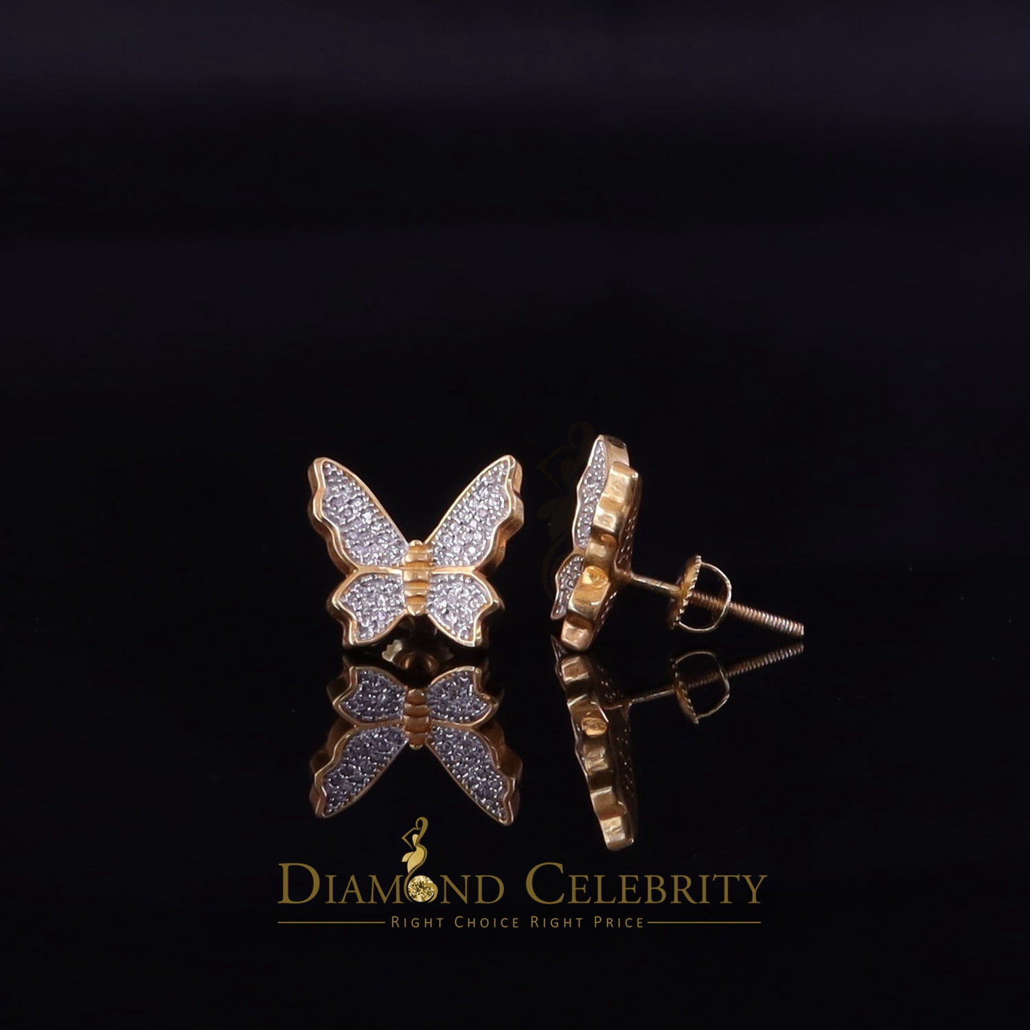Diamond Celebrity's Butterfly Stud Earrings Yellow 925 Sterling Silver Women's 0.50ct Cubic Zirconia