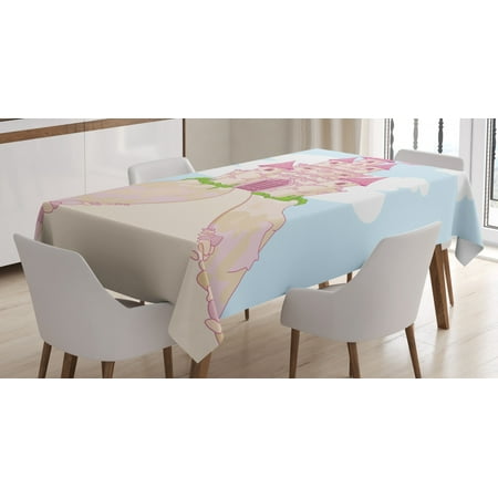 

Fairy Tale Tablecloth Magical Fairy Castle on Mountain with Closed Gates Princess Theme Rectangular Table Cover for Dining Room Kitchen 60 X 90 Inches Baby Blue Pink and Beige by Ambesonne