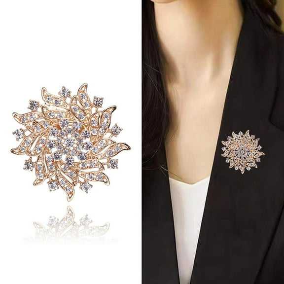 Hyasfey Elegant Rhinestones Wreath Brooch Woman Vintage Alloy Clothing Pin Fashion Accessory for Stylish Look
