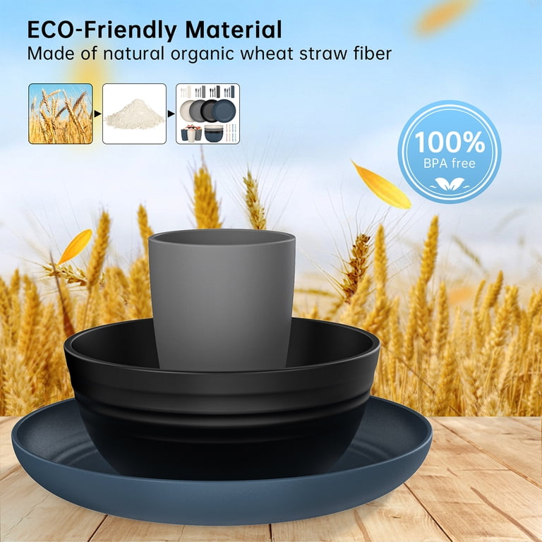 GPED 36-Piece Wheat Straw Dinnerware Set for 4, Camping Dishes photo 2