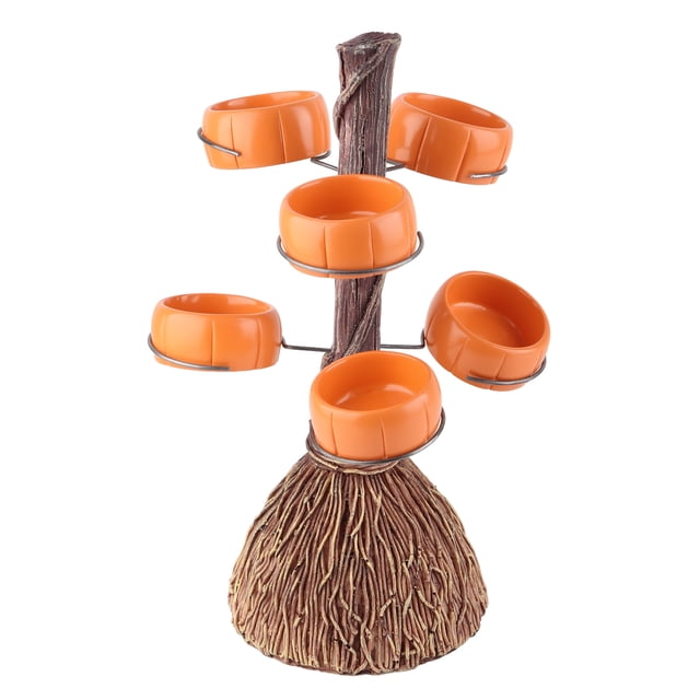 Soporte para cuencos de aperitivos con forma de calabaza de Halloween, soporte para cuencos de postre con decoración de escoba de bruja para mesa de comedor