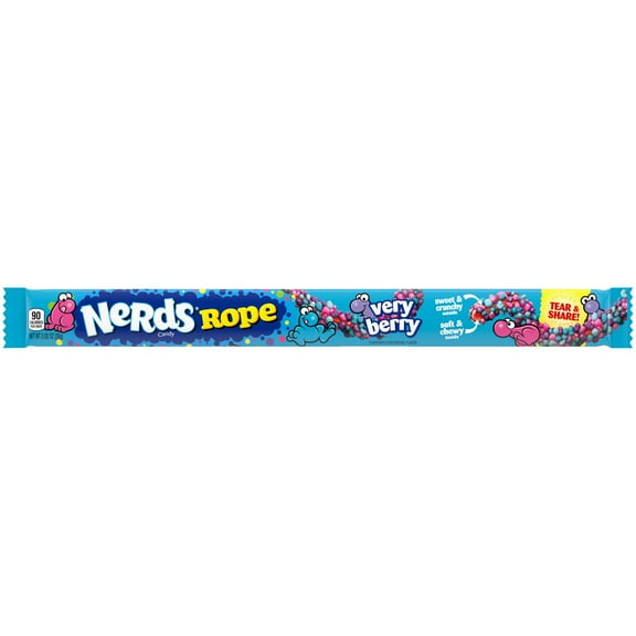 Nerds Rope Very Berry, Crunchy and Gummy Candy, .92 oz, Individually Wrapped