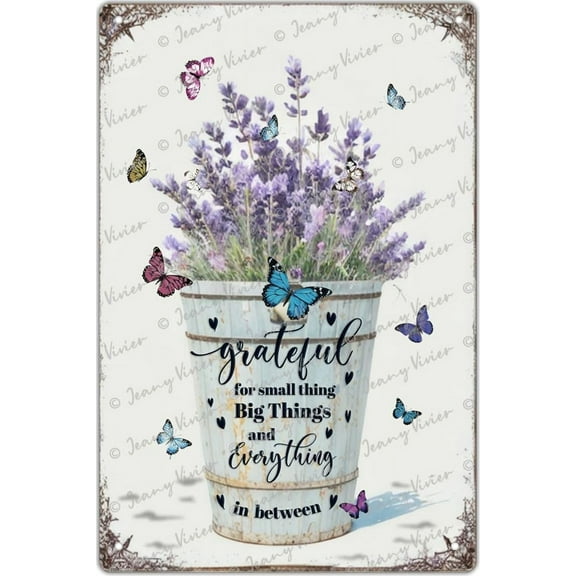 Purple Lavender Metal Tin Sign Inspirational Quotes Grateful Wall Decor Rustic Lavender Flowers Pictures Poster Prints Inspirational Wall Art for Living Room Bedroom Bathroom 5.5x8 Inches