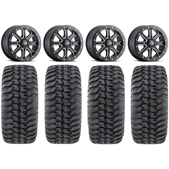 ITP Inertia Bdlk 14" Wheels Bk  40mm 28" Regulator Tires Kawasaki Mule Pro FXT