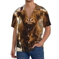 thumbnail image 7 of Lsque Cow With Butterflies Lilies print Men's Cuban Collar Short Sleeve Shirt Summer Beachwear Casual Button Down Fashionable Vacation Leisure Shirt-Medium, 7 of 7