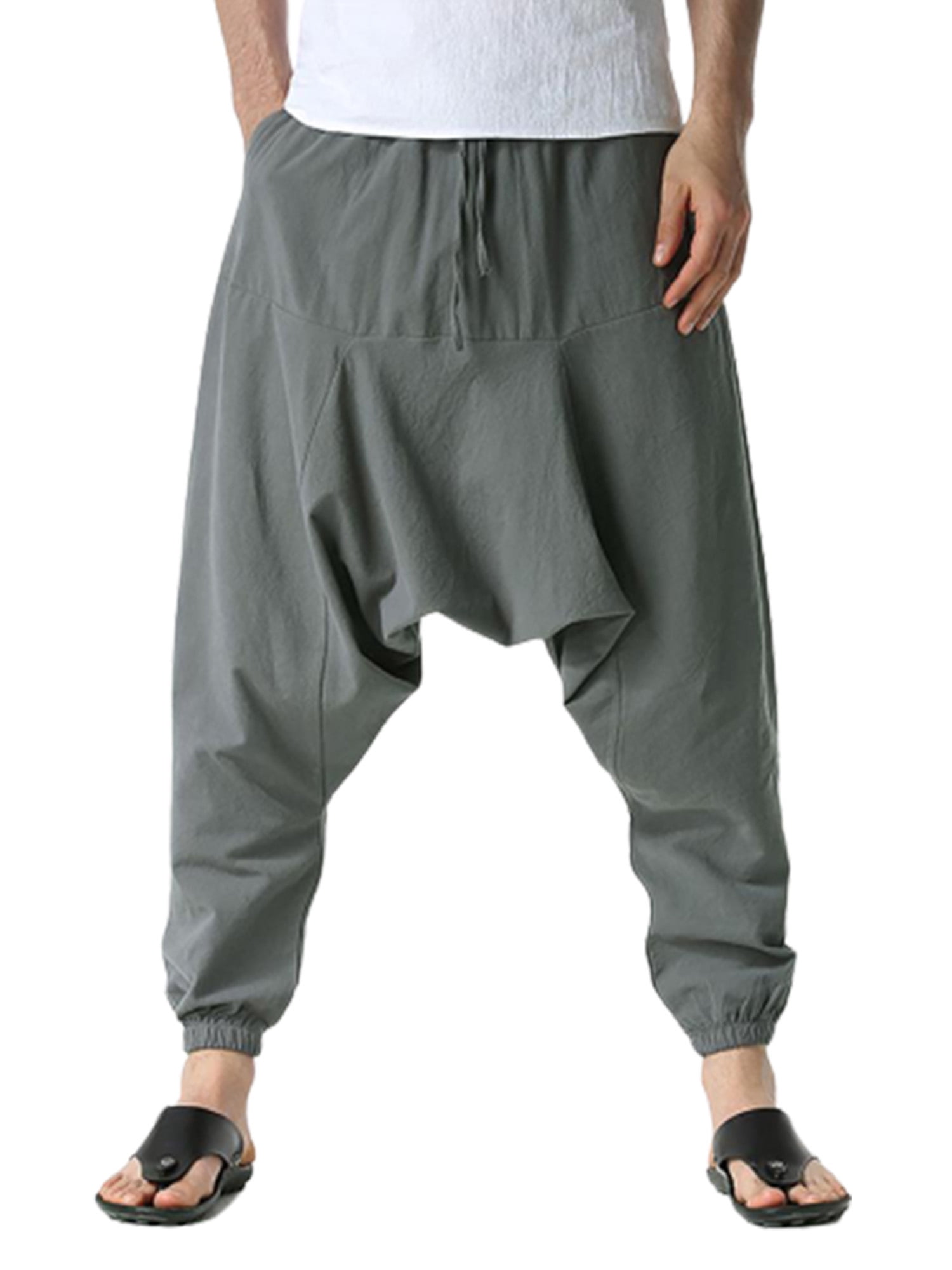 Men's Hippie Harem Baggy Pants Casual Beach Dance Hip Hop Drop Crotch Trousers 