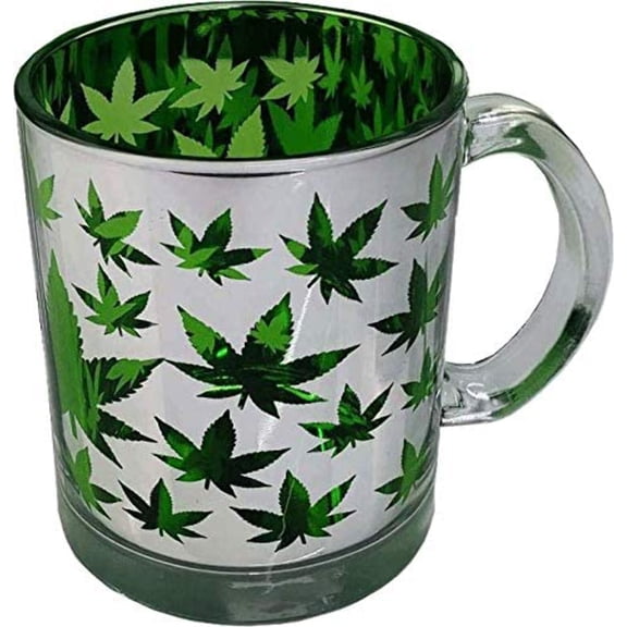Hemp Leaf Metallic Glass Coffee Mug - 16oz / White