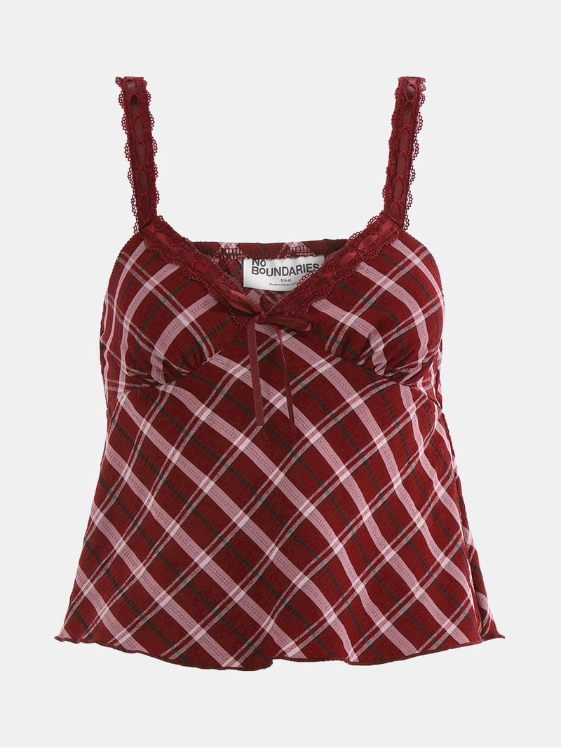 No Boundaries Woven Lace Plaid Cami, Women's - Walmart.com