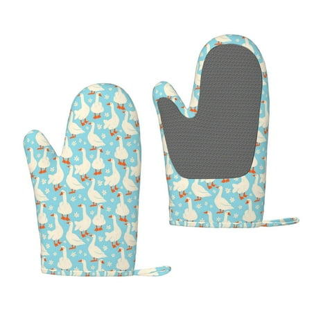 

Zeuib White Geese and Flower Print Oven Mitts Oven Gloves with Non-Slip Silicone Heat and Slip Resistant Cooking Mitt Set for Cooking and Baking (2 Count)