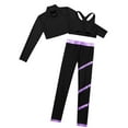 thumbnail image 4 of inlzdz Girls Tracksuits Dance Crop Tank Top Long Sleeve T Shirts and Athletic Leggings 3Pcs Set Black&Purple 8, 4 of 5
