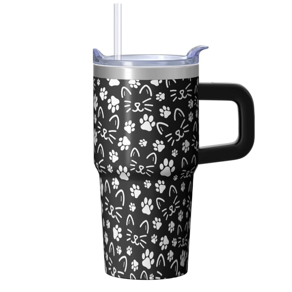 20oz Cat Decor Tumbler with Handle Cute Birthday Christmas Gift for Cat Lovers Women Insulated Travel Mug Cup Holder Friendly Easy to Clean Hot Cold Beverages Daily Use
