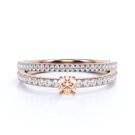 Dazzling Art deco 1.25 Carat Round Cut Morganite And Diamond Moissanite Engagement Ring, Wedding Ring, One Matching Band in 10k Solid Rose Gold, Gift For Girlfriend, Small Promise Ring, Bridal Set