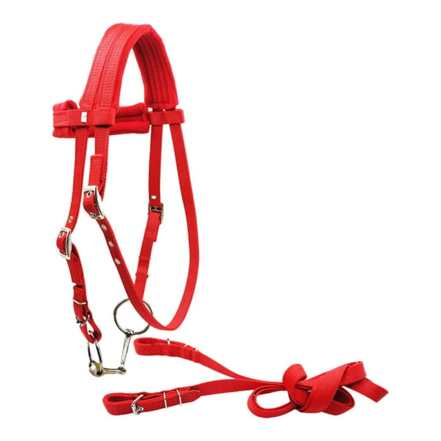 Brida de caballo con riendas, cuerda principal para caballo, sillas de montar occidentales ajustables, riendas de brida de tracción lateral, equipo Rojo