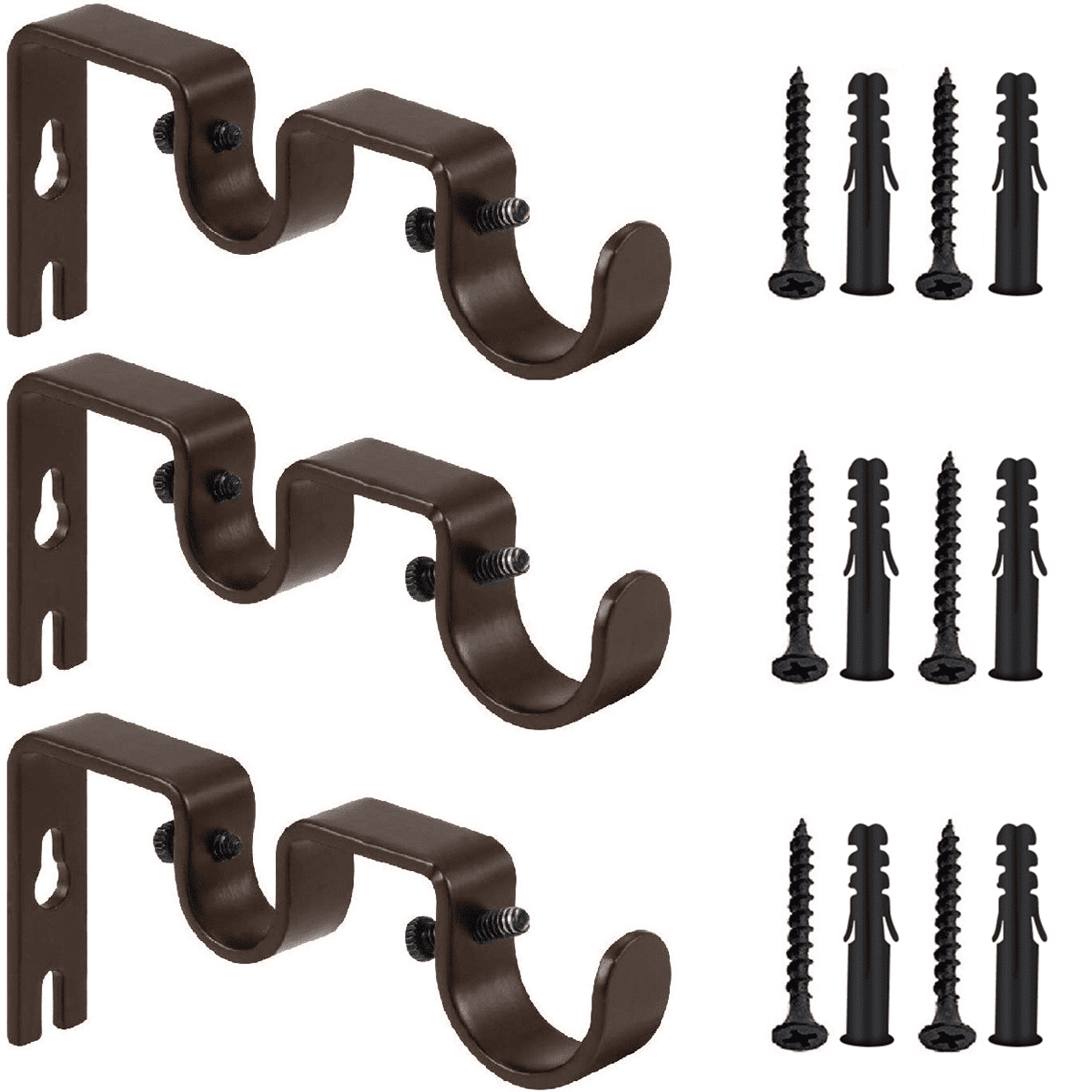 6Pcs Brown Double Curtain Rod Wall Bracket Holder Hardware for 1& 5/8“ Rod 