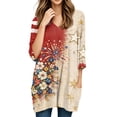 thumbnail image 5 of JoveMarine Women's V-Neck 3/4 Sleeve Tunic Top with Pockets Independence Day Printed Mid-Length Blouse Casual Summer Shirt for Patriotic Holiday Daily Wear Beige L, 5 of 7