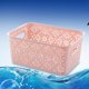 thumbnail image 5 of Caja de almacenamiento de plástico apilable Ahueca hacia fuera la cesta de almacenamiento de patrones retro delicados con tapa para ropa Papeles de cosméticos Juguetes - Tamaño pequeño (rosa), 5 of 5