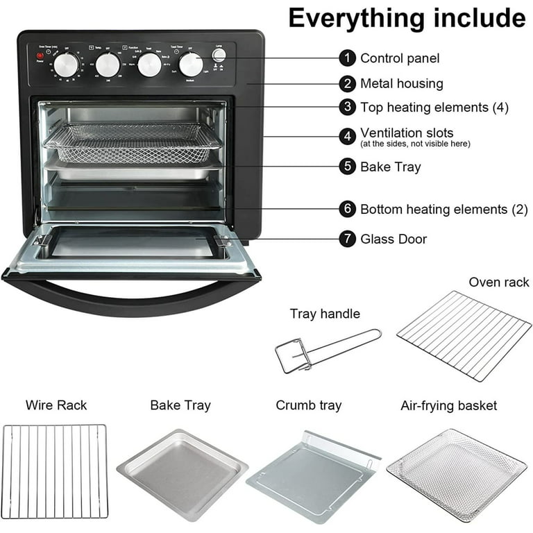 Simple Deluxe Toaster Oven Air Fryer Combo with Dehydrator-25L Large  Capacity-Matte Stainless-Black