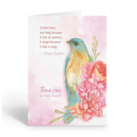 Pretty Bird Thank You Note Card - 10 Thank You Note Cards and Envelopes - Birds
