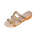 thumbnail image 2 of PiGOGI Women's Glitter Wedge Slides Linen Footbed Non-Slip Comfortable Beach Slippers Summer Gold 5.5, 2 of 9