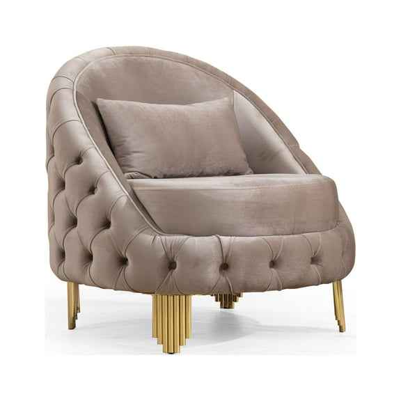 Vanessa Tufted Upholstery Chair finished with Velvet Fabric in Taupe