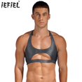 thumbnail image 2 of Camiseta sin mangas brillante para gimnasio, ropa para hombre, Top corto elástico sin mangas, trajes con formas del cuerpo, camisetas de Fitness de Color sólido, chaleco de culturismo, 2 of 5