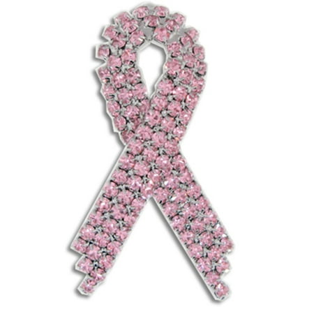 Rhinestone Ribbon Brooch - Breast Cancer Pink Rhinestone Crystal Awareness Ribbon Pin Brooch