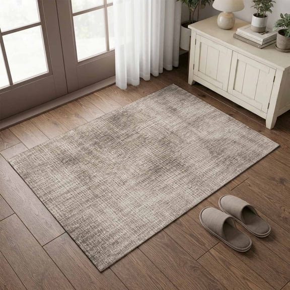 Brown Beige Entryway Rug 2'x3' Non Slip Front Door Mats, Farmhouse Linen Texture Entrance Rugs Indoor Outdoor Carpet, Washable Floor Mats Small Area Rug for Bedroom Kitchen