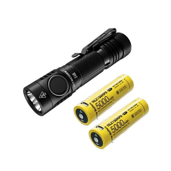 NITECORE E4K Next generation 21700 Compact EDC Flashlight - 4x CREE XP-L2 V6 - 4400 Lumens w/2x NITECORE NL2150HPR Rechargeable Li-ion Batteries