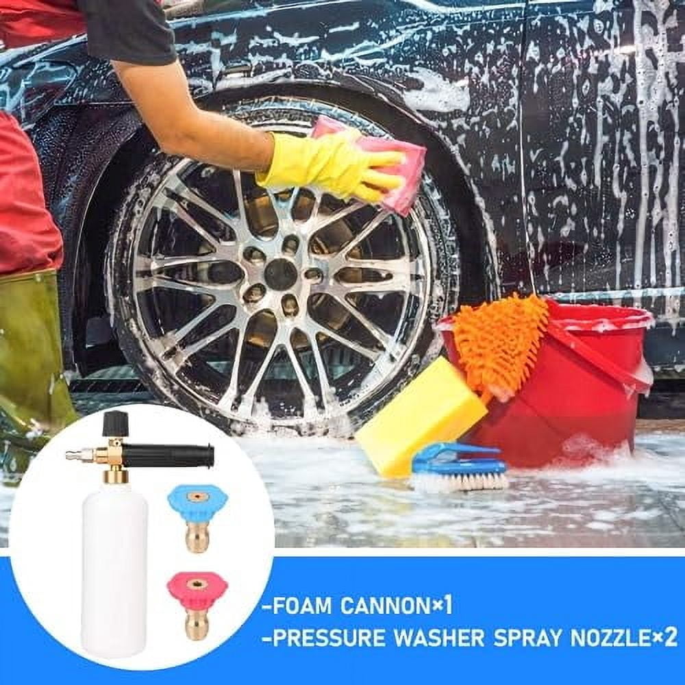 Snow Foam Cannon Pressure Washer Gun Spray Lance 1L Bottle Nozzle Tips Car Wash with 1/4’’ Quick Connector (2)