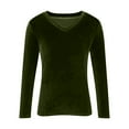 thumbnail image 5 of longantii Velvet Tops for Women Dressy Casual V Neck Shirts Loose Fit Vintage Long Sleeve Velour Blouse Solid Holiday Party Outfits Army Green L, 5 of 5