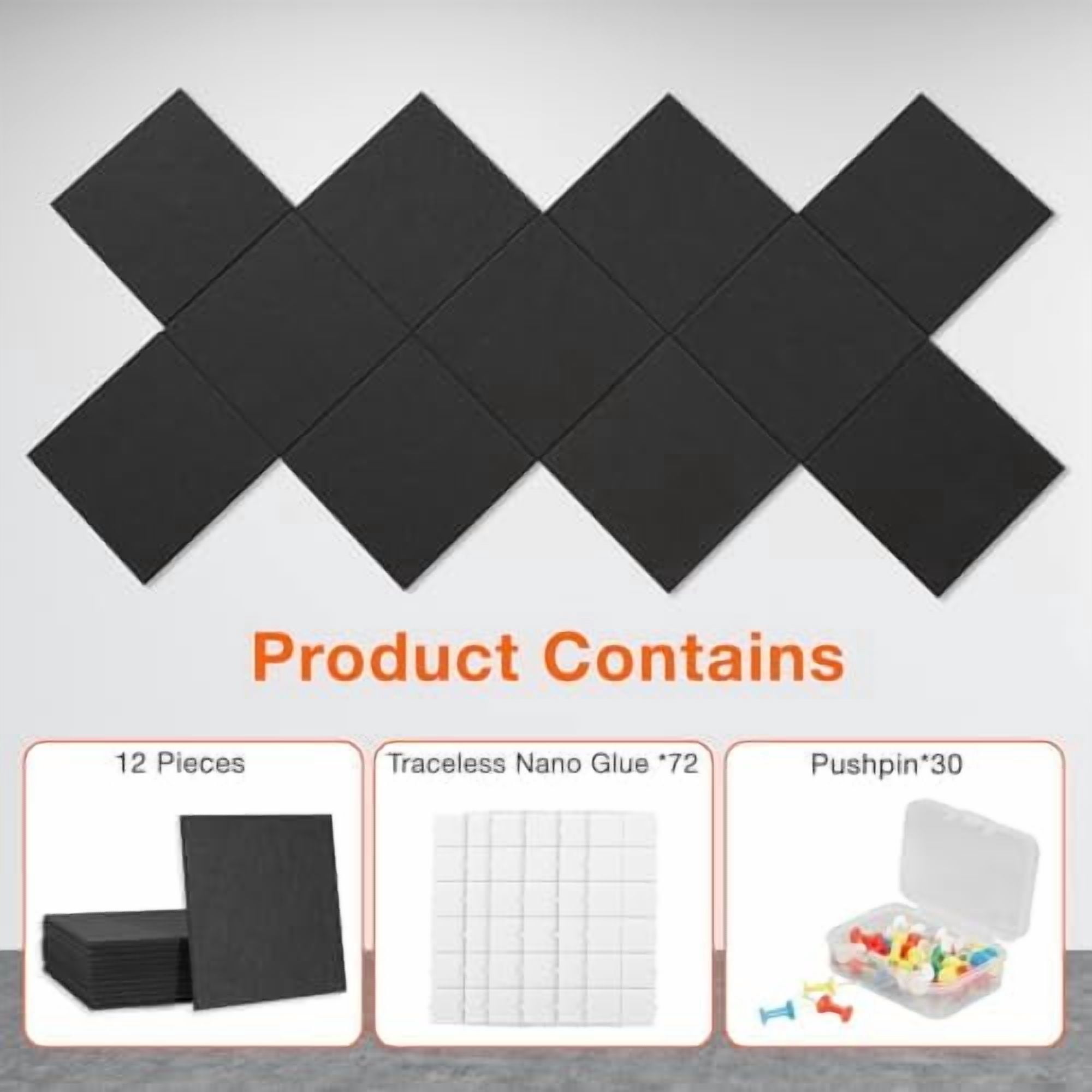 Large Cork Boards for Walls, 48" x 36", 12 Pack Bulletin Boards Alternative, Cork Board for Office, Black Felt Wall Tiles, with Removable Nano-Adhesive and Pushpins