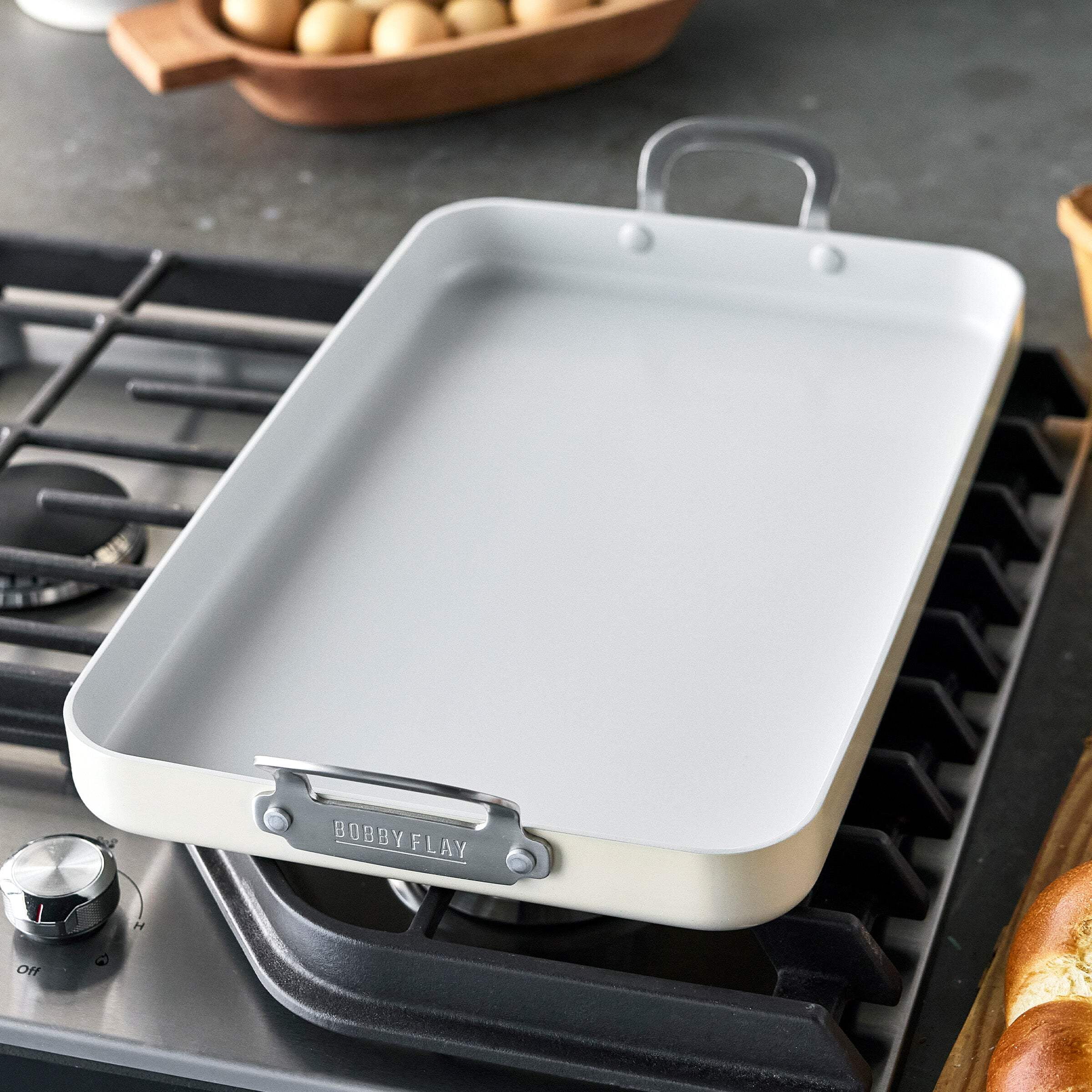 GreenPan Bobby Flay 18" x 11" Nonstick Double Burner Griddle, Gray