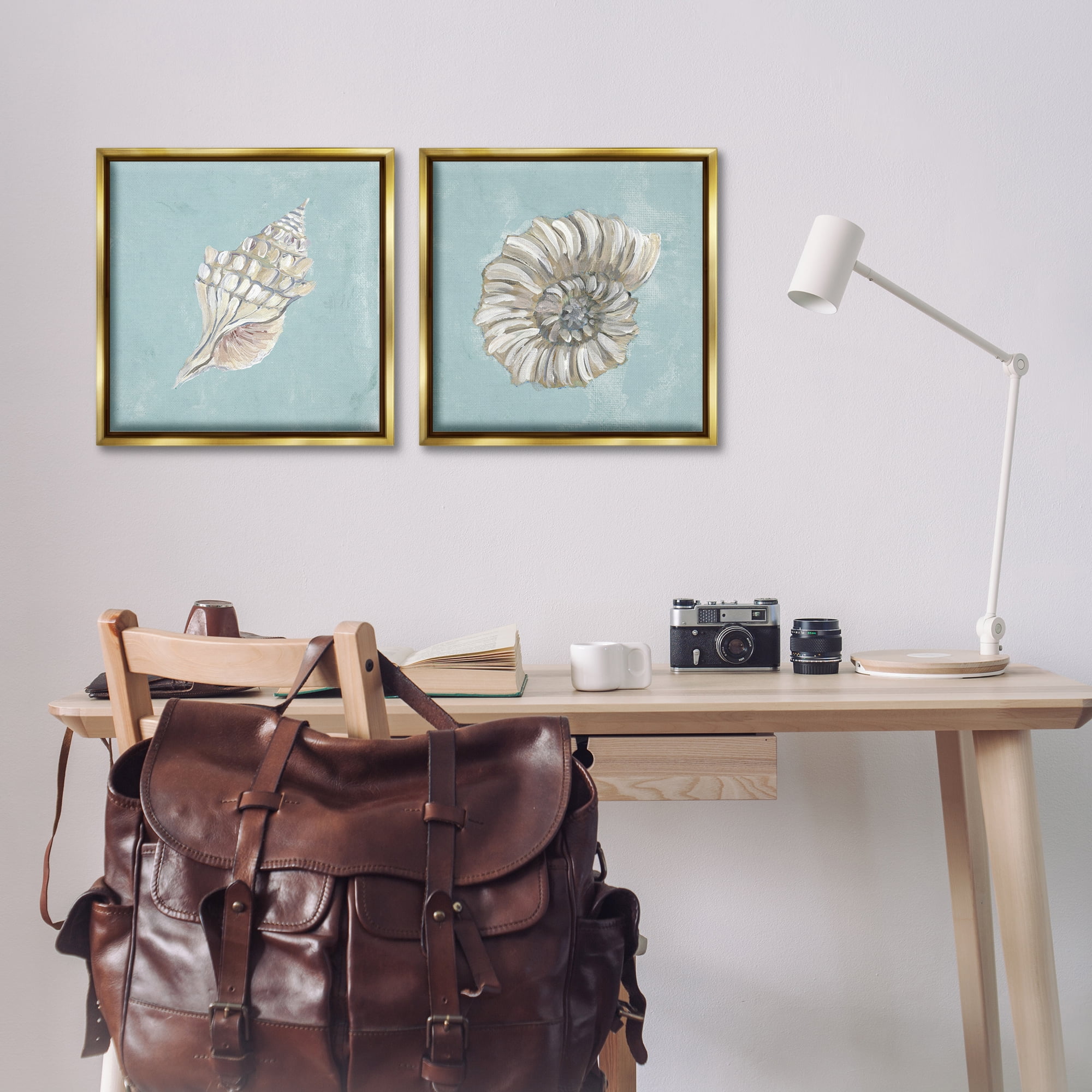 Stupell Industries Nautilus and Conch Seashells Nautical & Beach Painting Gold Floater Framed Canvas Art Print Wall Art, 18 x 18, Set of 2