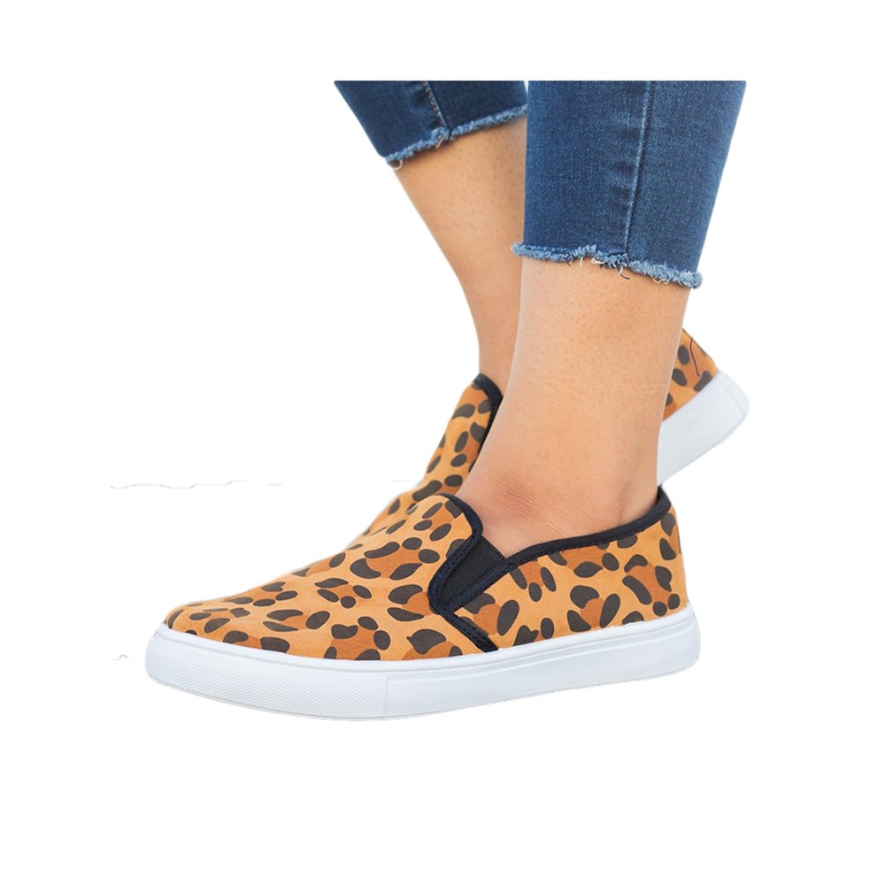 leopard lace up round toe flat sneakers