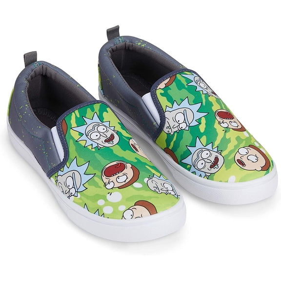 Rick and Morty Men's Shoes, Printed Cartoon Slip-on Canvas Sneakers Green – 10