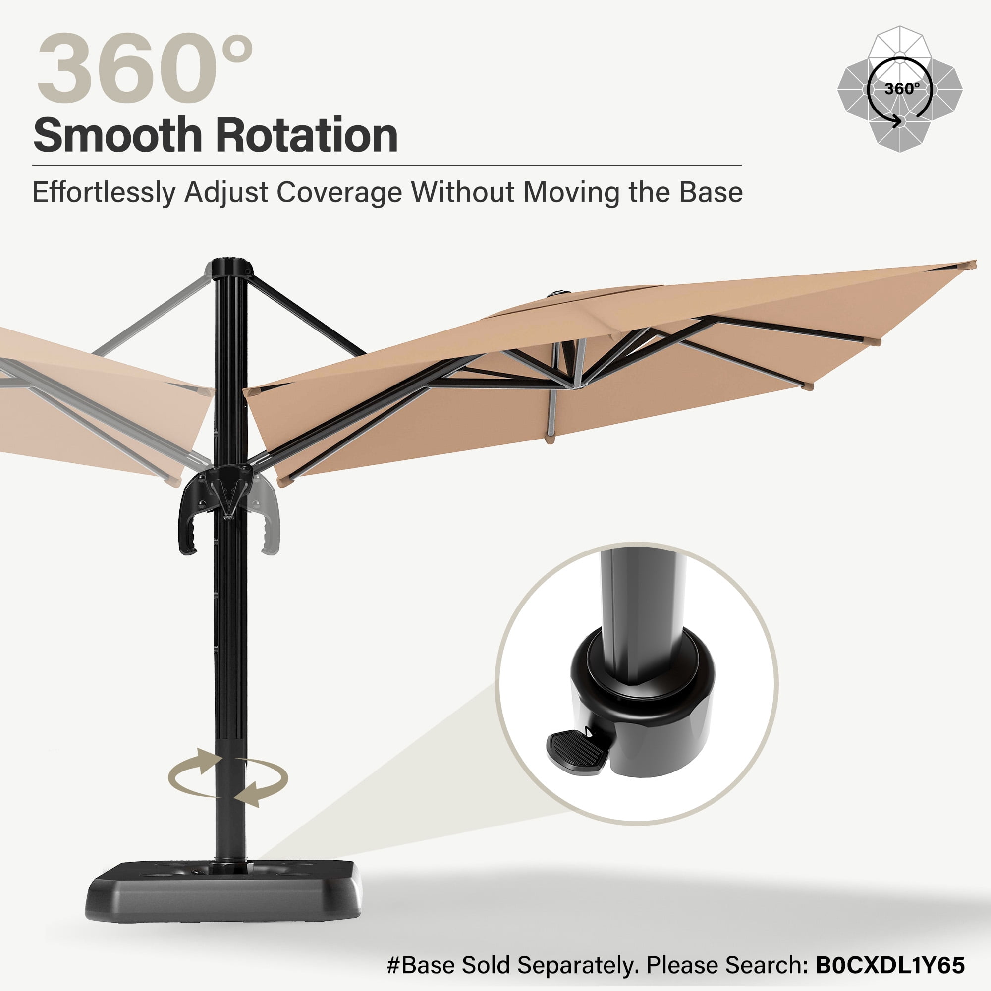 LAUSAINT HOME Outdoor Patio Umbrella with Base Included, 9 Feet Large Cantilever Windproof Offset Umbrella with 360-degree Rotation for Backyard, Pool, Lawn, Deck, Beige