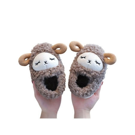 

Woobling Kids Animal Slippers Bow Indoor Shoe Warm Lined Fuzzy Slipper Bedroom Fluffy Slides Cozy House Shoes Cartoon Soft Coffee 8C-9C