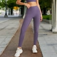 thumbnail image 3 of High Waist Seamless Full-Length Leggings with Stretch Compression Fit - Large, Purple, 3 of 5