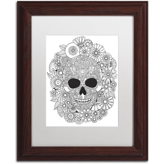 Trademark Fine Art "Sugar Skull Wreath" Canvas Art by Hello Angel, White Matte, Wood Frame