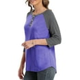 thumbnail image 4 of 3/4 Sleeve Raglan Shirts for Women Color Block Henley Blouse Button Tunic Tops(Purple L), 4 of 5