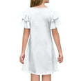 thumbnail image 3 of TQWQT Girls Dresses Summer Ruffle Short Sleeve White Dress Size 10-12 A Line Sundress Cute Kids Crew Neck School Dress Girls Dresses Tween Girls T-Shirt Dress White 150, 3 of 4