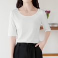 thumbnail image 3 of QUNYINEY Casual Shirts for Women Trendy Crew Neck Pullover Short Sleeve Solid Tops Loose Women Tops, 3 of 3