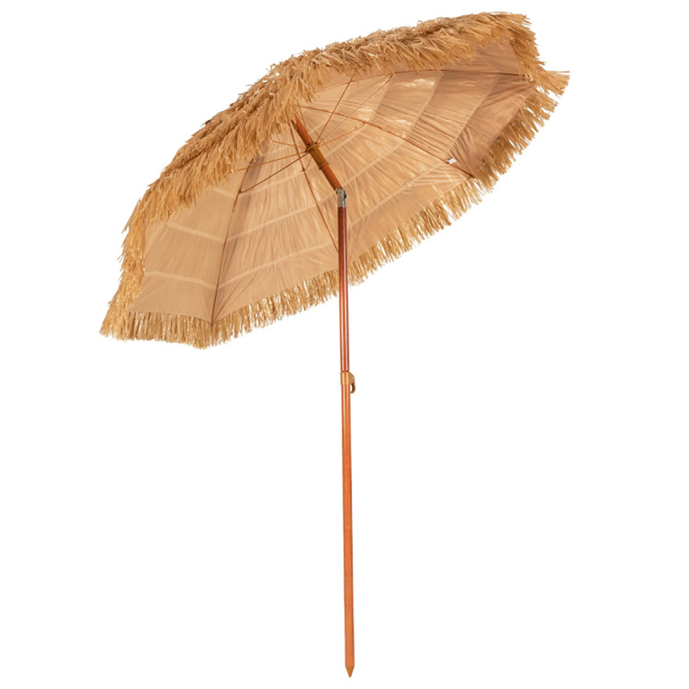 Resenkos 6.5 Feet Portable Thatched Tiki Beach Umbrella with Adjustable Tilt, Patio Offset Umbrella with Easy Tilt Adjustment, Outdoor Hanging Umbrella, Sunshade Umbrella Canopy