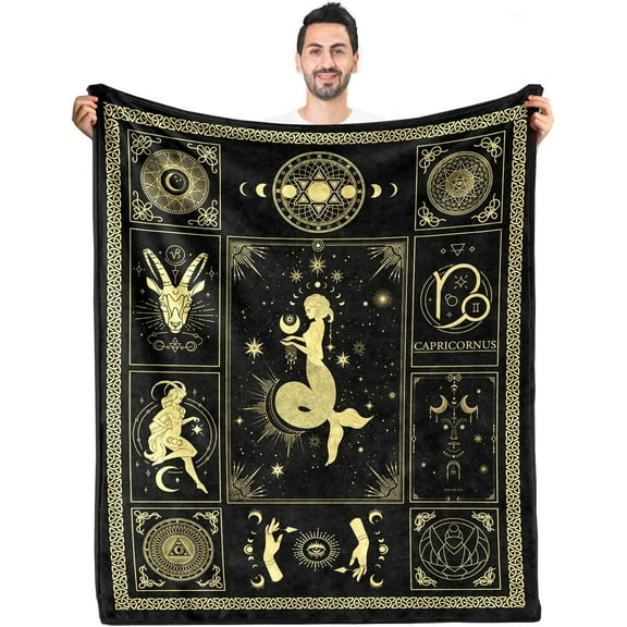 Capricorn Gifts for Men Women,Capricorn Sherpa Blanket,Astrology Gifts Zodiac Gifts Birthday Gifts for Capricorn Women,Horoscopes Gifts Double Layer Fabric Warm Blankets,60" X 50"
