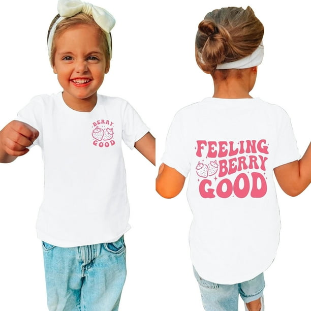 PEASKJP Girls Tops Drop Shoulder Short Sleeve Cute Shirts Loose Tee Summer Tops White S
