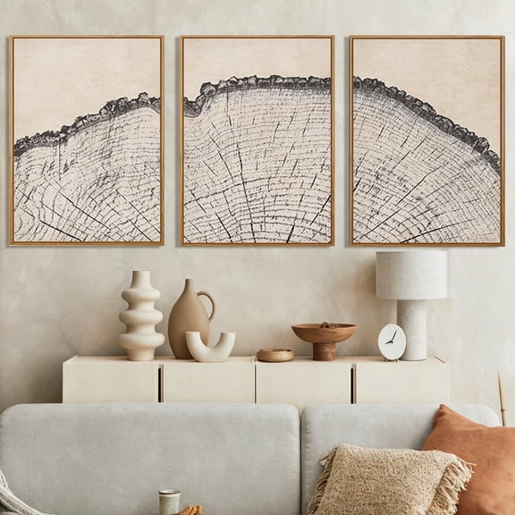 TOARTi Tree Canvas Wall Art Wood Tree Rings Nature-Inspired Framed Print Modern Minimalist Abstract Decor Set of 3 for Living Room Bedroom Office 16x24 Inch