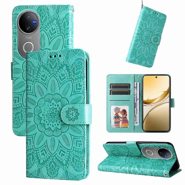 Funda tipo cartera GANGXUN para Vivo V50 , diseño girasol, cuero PU, soporte, cierre magnético, tarjetero