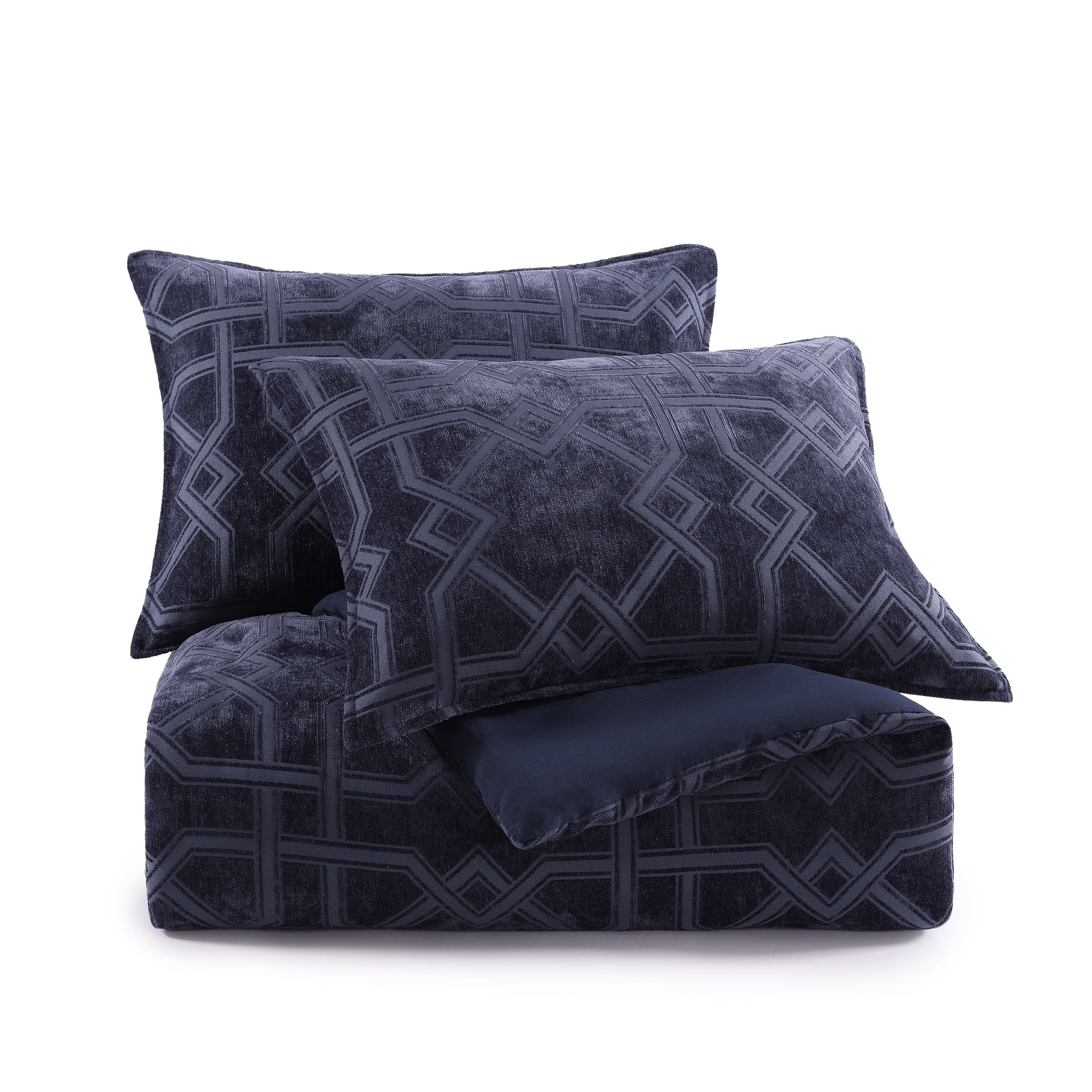 Blair Geo Navy Blue 3-Piece Soft Chenille Jacquard Comforter Set - King
